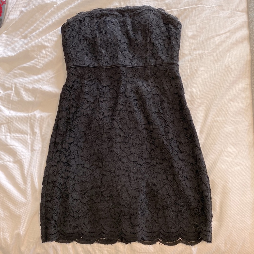 Diane von Furstenberg strapless black lace cocktail dress